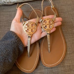 Tory Burch Rose Gold Embellished Flat Sandals
